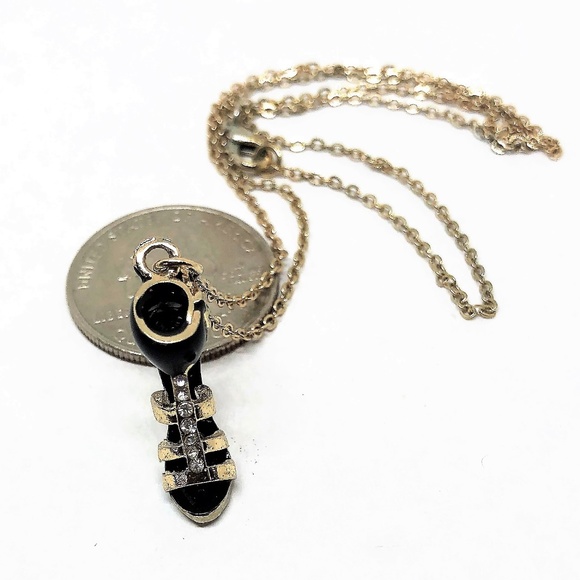 High Heel Shoe Black , Gold w/Rhinestons Necklace - Picture 3 of 4